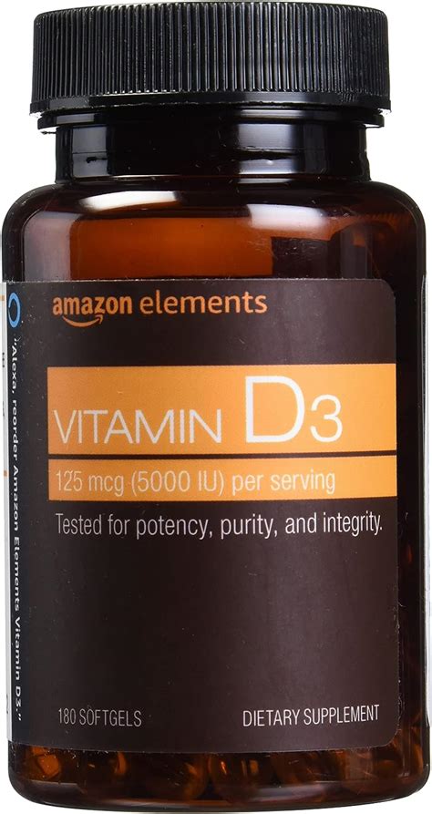 amazon vitamins d3|Amazon Elements Vitamin D3, 5000 IU, 180 Softgels, .